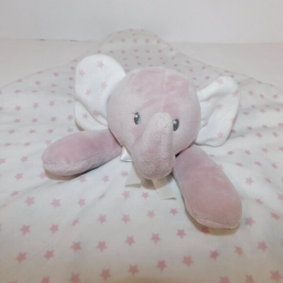 Blankets & Beyond Pink Mauve White Elephant Stars Security Blanket Baby lovey - Picture 2 of 5